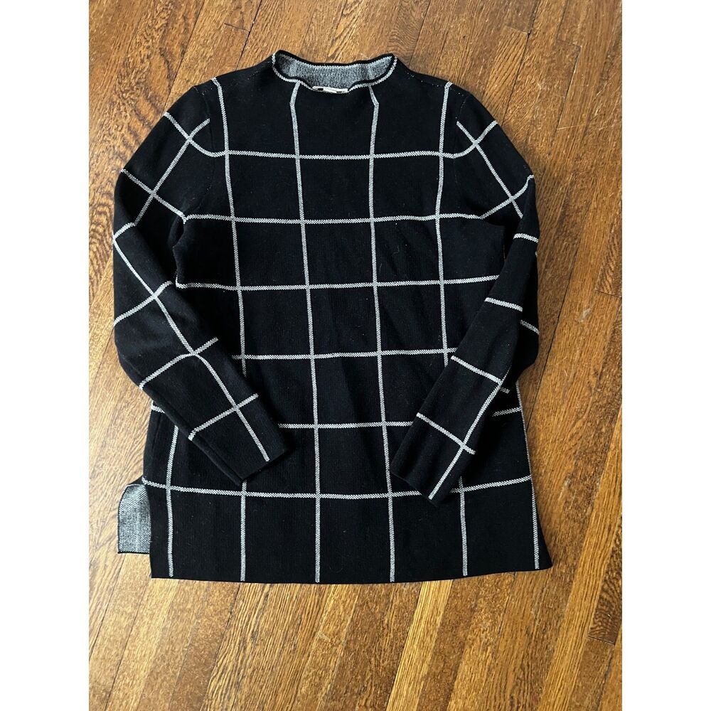 Loft Black and White Plaid Mock Neck Sweater 100% Cotton Women's Medium